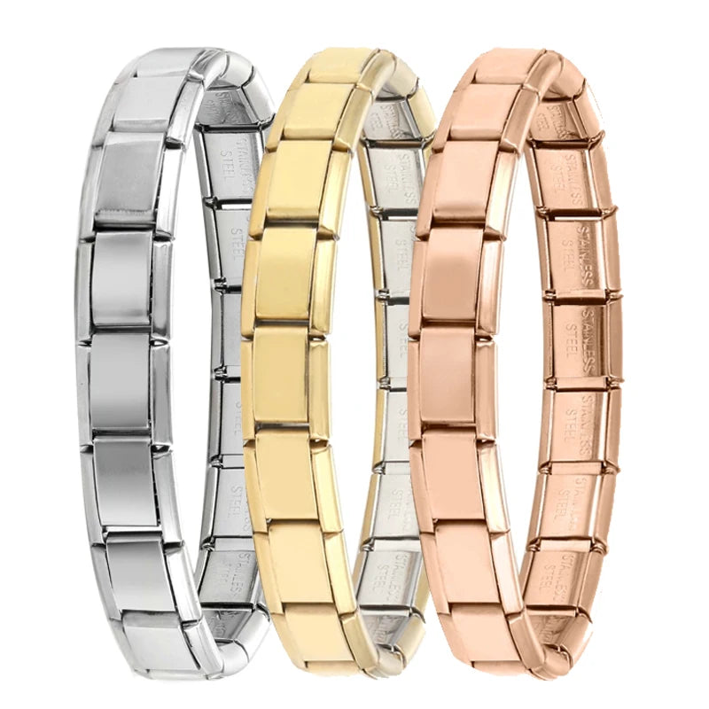 Fashion Stainless Steel Italian Elastic Charm Bracelet 9mm Width Bracelet Bangle Simple Design Girls Men Women DIY Jewelry Gifts