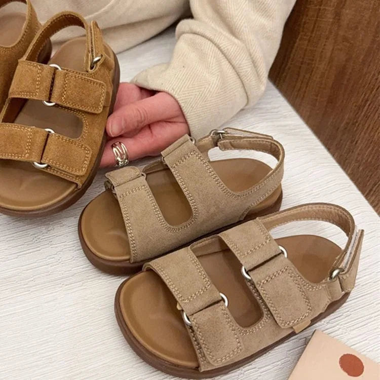 Fashion Boys Girls Sandal 2026 Summer New Fashion Simple Solid Color Children's Suede Outdoors Non-slip Open Toe Beach Sandals