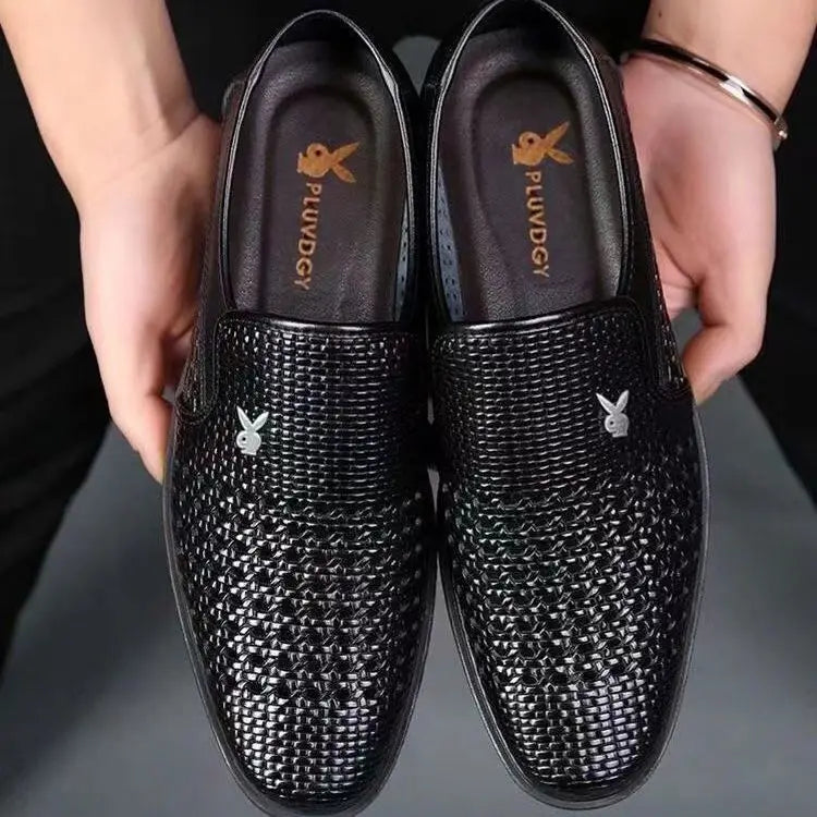Soft Cowhide Men's Sandals Breathable Business Casual Shoes Hollow out Design Comfortable Rubber Sole Anti-Slip Footwear
