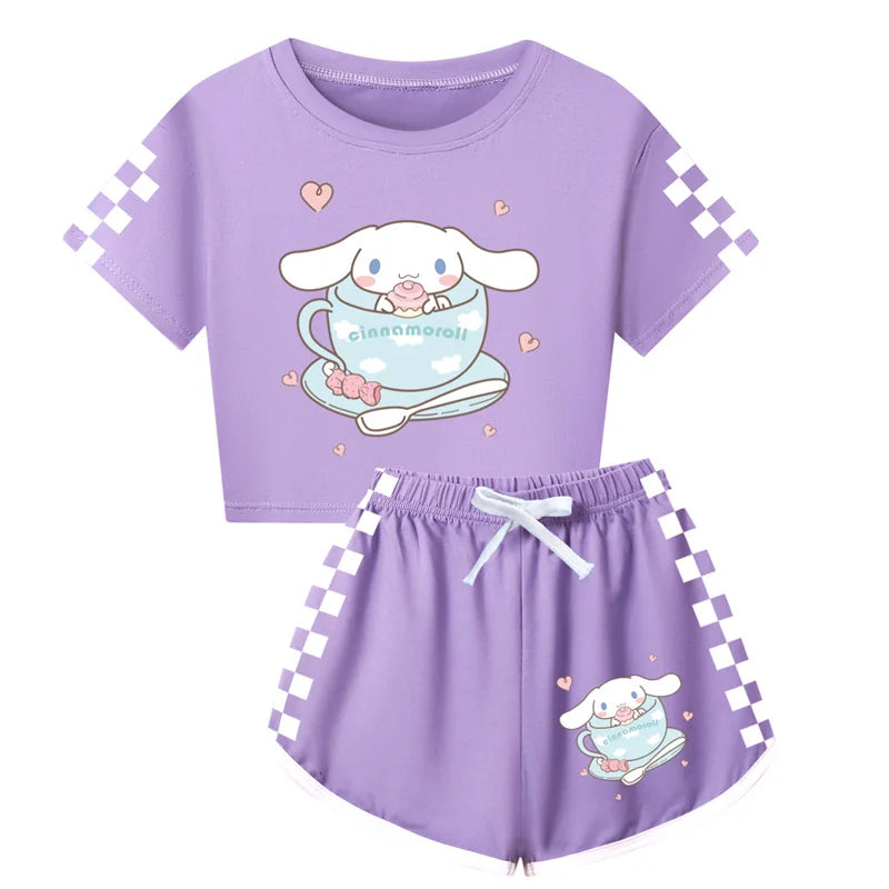Women Summer Cinnamoroll Kids Clothes Teens Girls Casual Cotton Tops Teens Short-sleeved T-shirt Children Clothing 2-16Y