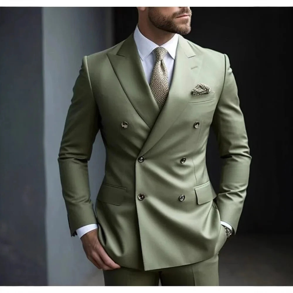 Casual British Style Two-Piece Suit Wedding Groomsmen Hosts Formal Dress Men's Fashion Urban Summer Single Button Pure Color
