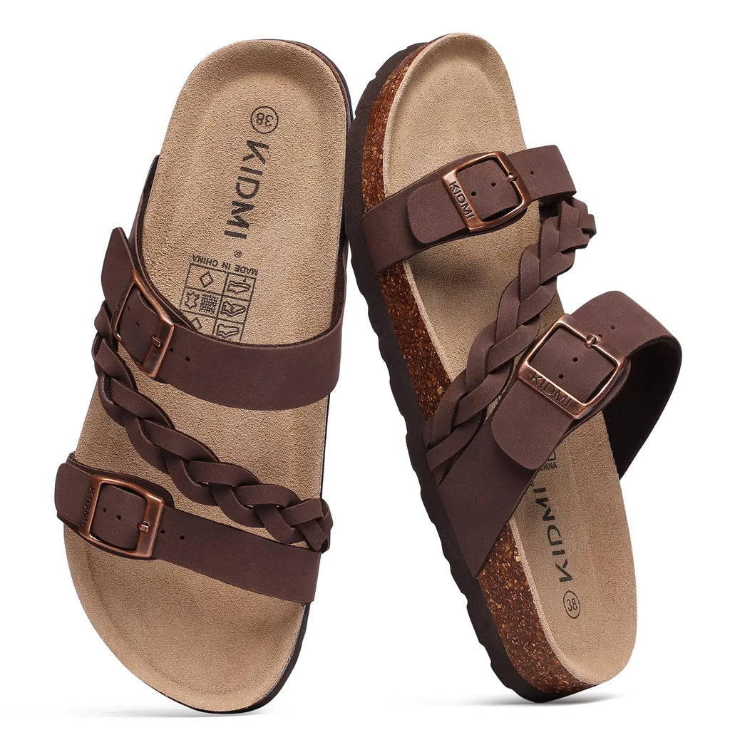 Crestar Women's Cork Footbed Sandals Lady Fashion Buckle Slip-On Slide Sandals New Summer Comfortable Sllipers with Arch Support