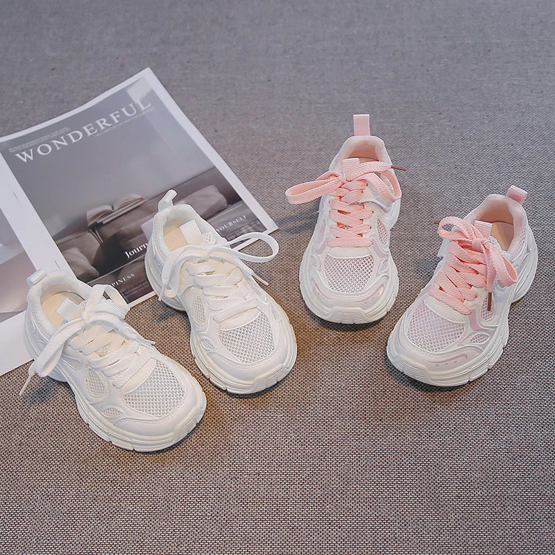 Summer Toddler Girls Breathable Mesh Chunky Sneakers Lace Up Non-Slip Soft Sole for Daily School Outdoor Running Play Wear