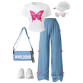 Spring And Summer Women's And Children's Butterfly Print Short Sleeved&Three-Dimensional Bow Wide Leg Pants Two-Piece Set