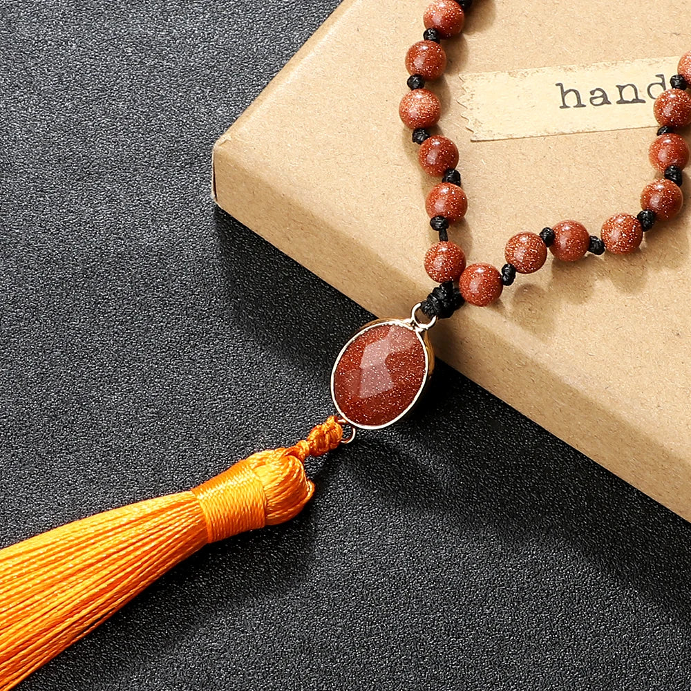Fashion Natural Stone Beads Necklace & Bracelet Set Women Men Classic Long Tassel Pendant Necklace Yoga Healing Bohemian Jewelry