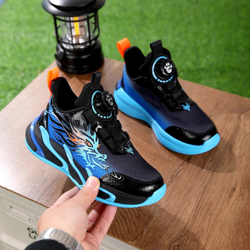 Boys' Breathable Running Shoes 2025 Style Button Design Mesh Soft Bottom Anti-Slip Children's Sport Shoes Comfortable All-Season