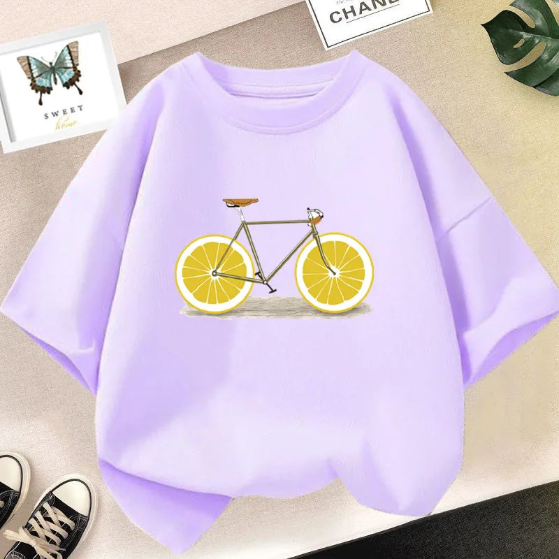 Lovely Avocado T Shirts for Girls Tops Summer Loose Cartoon Aesthetic Casual T Shirt Vintage Lemon Fruit Tshirt