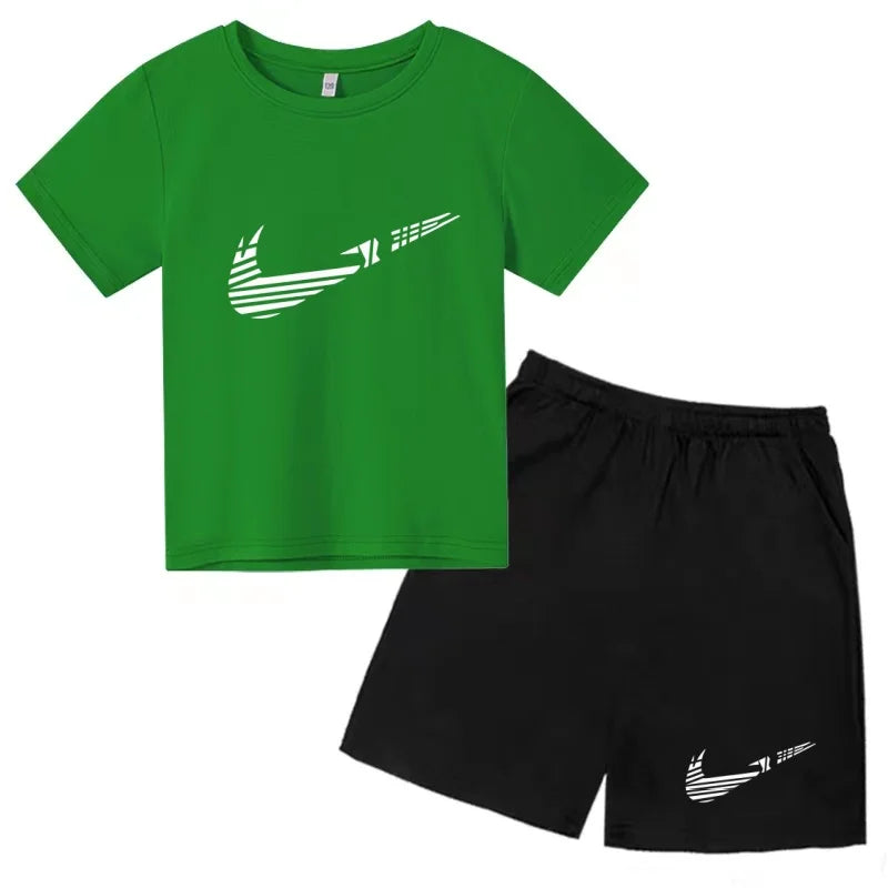 Children Clothes T-shirt Fashion Short-Sleeved+Shorts Summer Boy Girl Toddler 3-12Years Casual Sports Brand Jogging O-collar Set