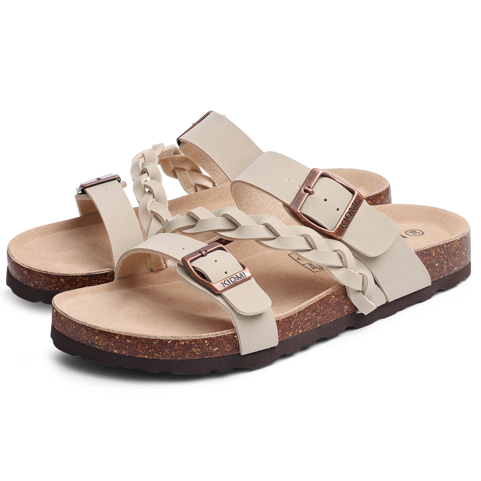Shevalues Leisure Women's Cork Footbed Sandals With Arch Support Slip-On Brand Lady Sandals With Double Buckle Summer New Sandal