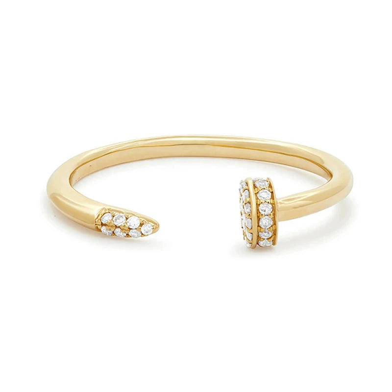 925 Sterling Silver Original Certificate Zircon Nail Open Cuff Ring For Women Fine Jewelry Gold Plated