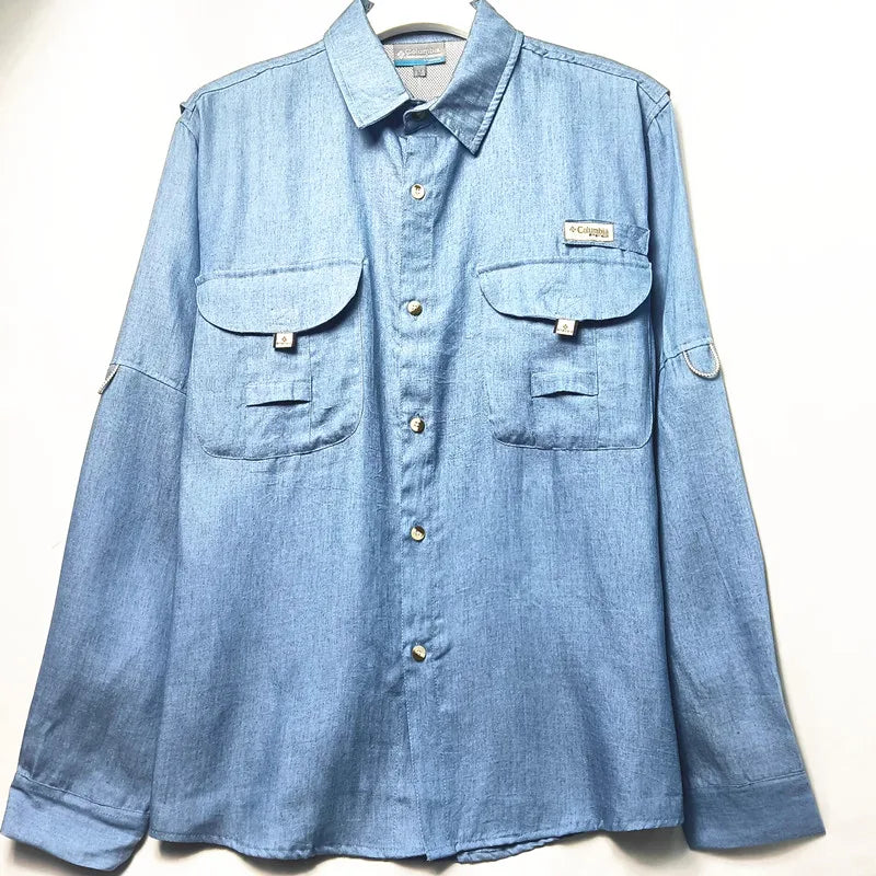 Middle aged and young men business casual Summer sun protection Shirt men Men's collar workwear shirt, workwear, pocket casual