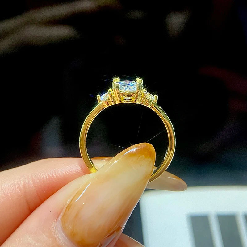 DWJ 1.2CT Moissanite Rings for Women Real 925 Sterling Silver 18K Gold Double Round Solitaire Diamond Halo Ring Wedding Jewelry