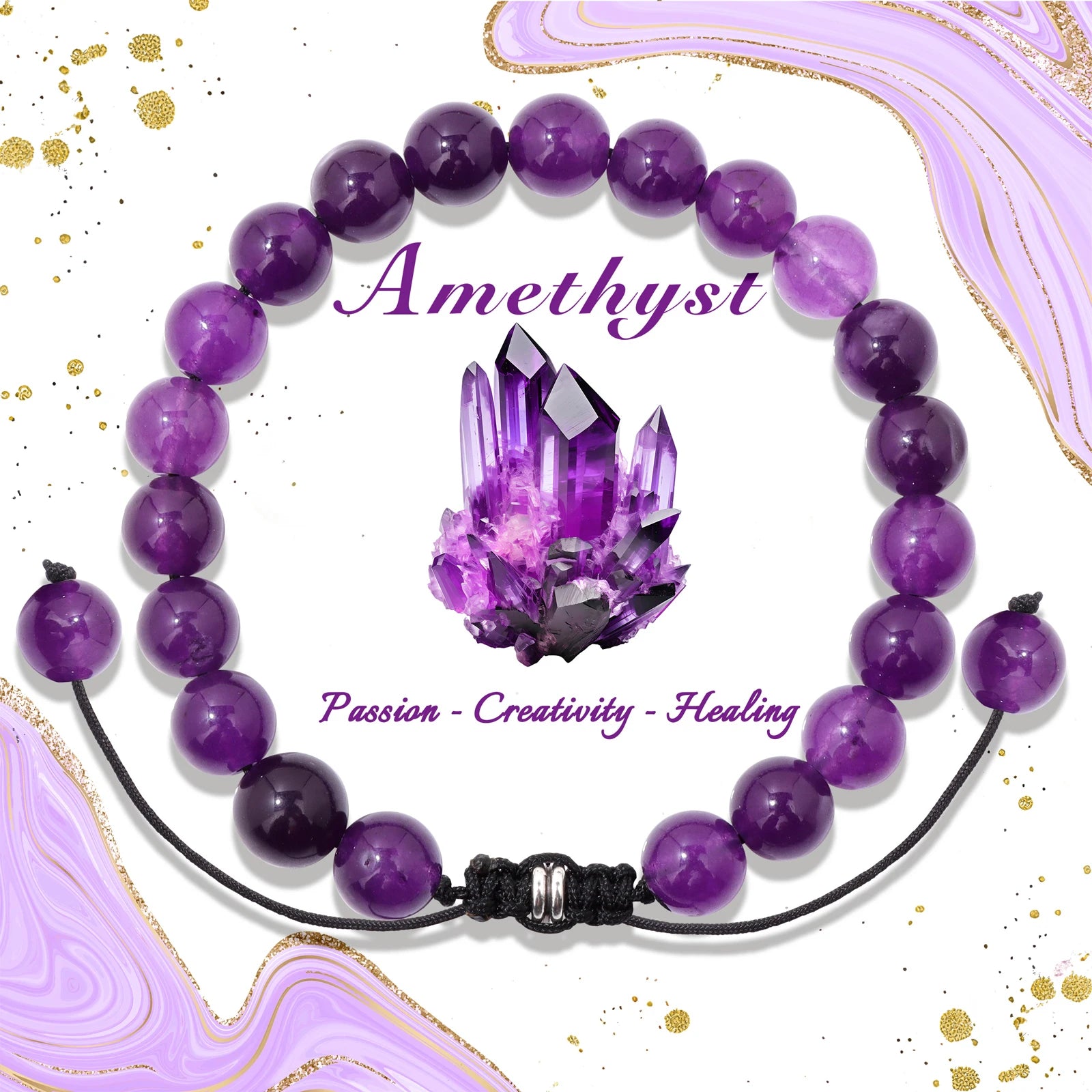 4/6/8mm Natural Black Tourmaline Stone Beads Bracelet Healing Energy Bracelets Adjustable Rope Braided Bracelet with Card Gifts