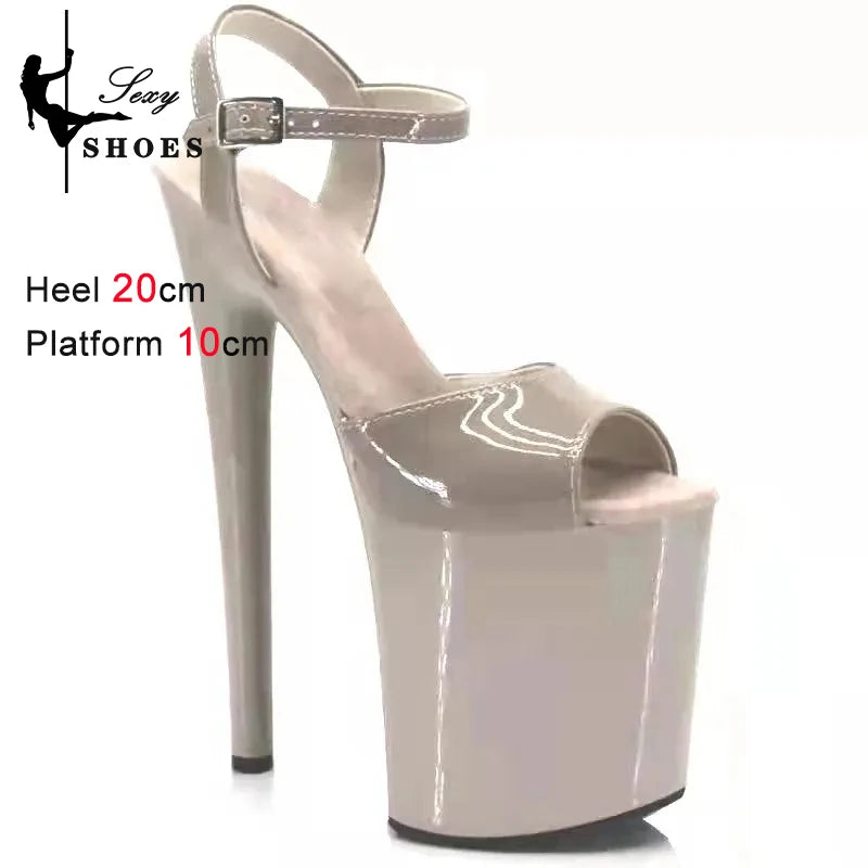 Beige Women's High Heels Sandals 2024 Summer Platform Sandals Woman Ankle Straps Pole Dance Shoes Suede Non Slip Insole Stiletto