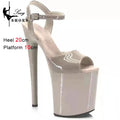 Beige Women's High Heels Sandals 2024 Summer Platform Sandals Woman Ankle Straps Pole Dance Shoes Suede Non Slip Insole Stiletto