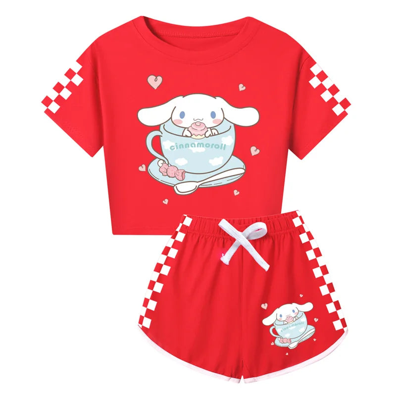 Women Summer Cinnamoroll Kids Clothes Teens Girls Casual Cotton Tops Teens Short-sleeved T-shirt Children Clothing 2-16Y