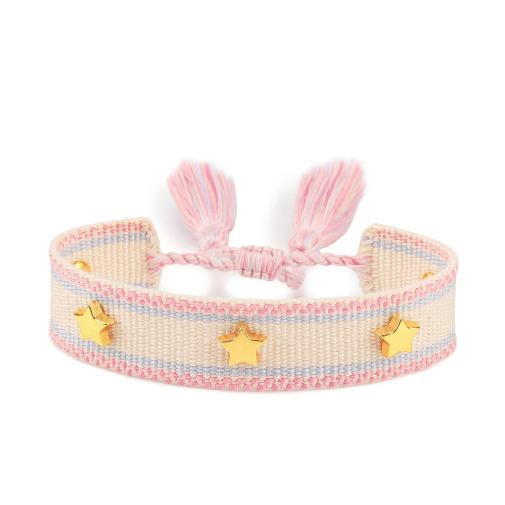 Vintage Friendship Bracelets STARS | MOON Bracelets Adjustable Woven Arm Stacked Jewelry