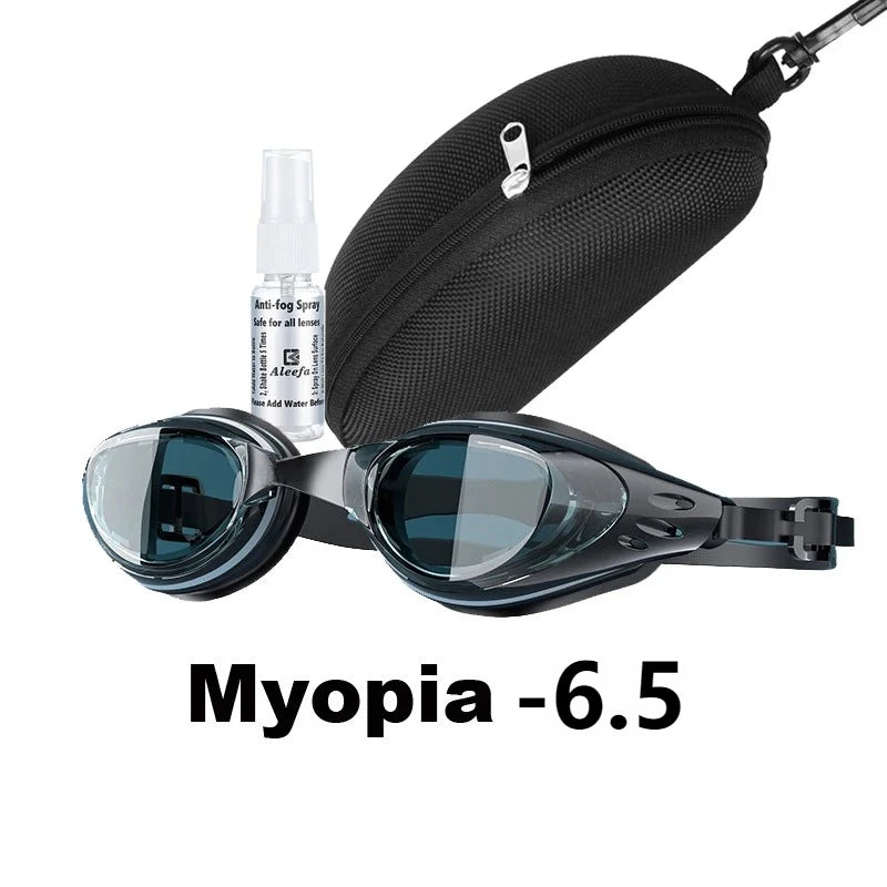 Custom Myopia Prescription Swim Goggles for Adult Kids, Anti-Fog,Left/Right Different  Power (-6.0 to Plano),  Adjustable Strap