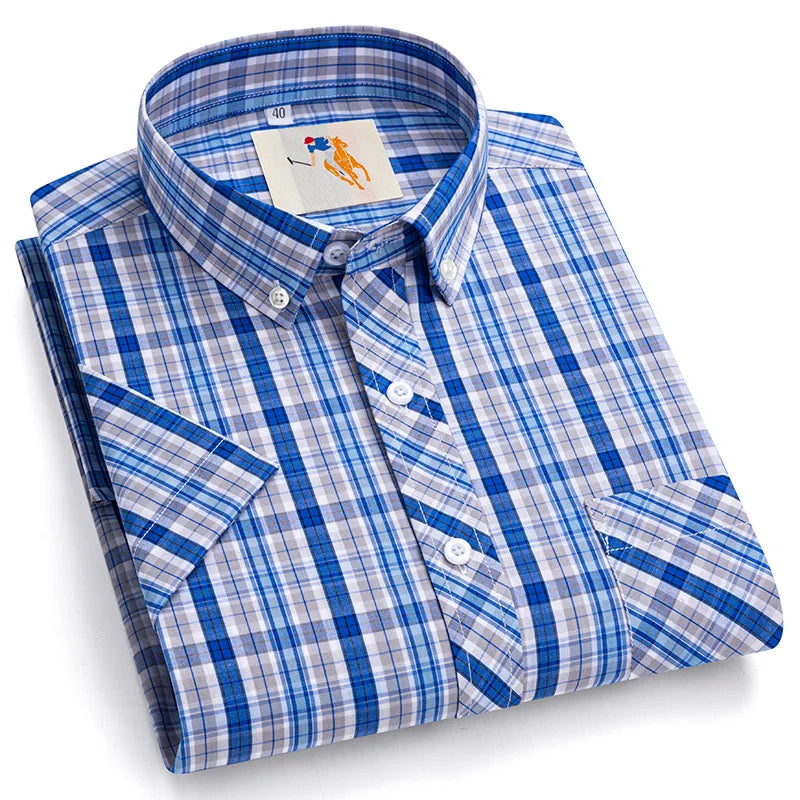 Cotton England Plaid Shirts For Men Plus Size Regular Fit Classic Man's Clothing Young Boy New Style Summer Short Sleeve Shirts