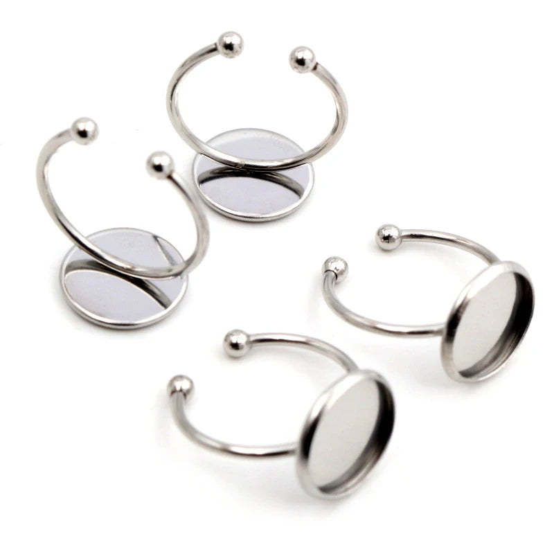 10pcs 6 8 10 12 14 16 18 20mm Stainless Steel Gold Plated Adjustable Ring Settings Blank Base,Fit 6-20mm Glass Cabochons Buttons