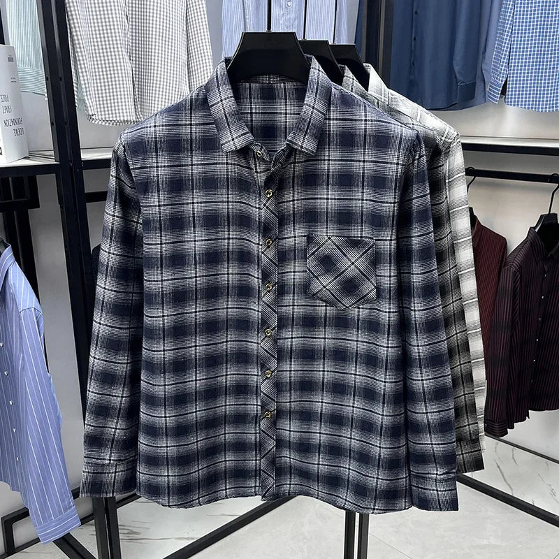 Mens Plaid Pattern Long Sleeve Button Down Shirts Classic Casual Tops Soft Comfortable Breathable Shirts