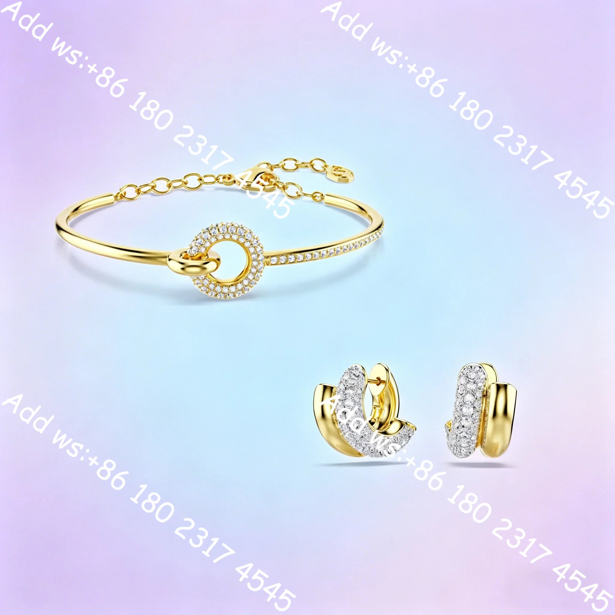 Light luxury Double Circle Zircon Jewelry Set, Necklace Earrings Bracelet Ring Set,Elegant Minimalist