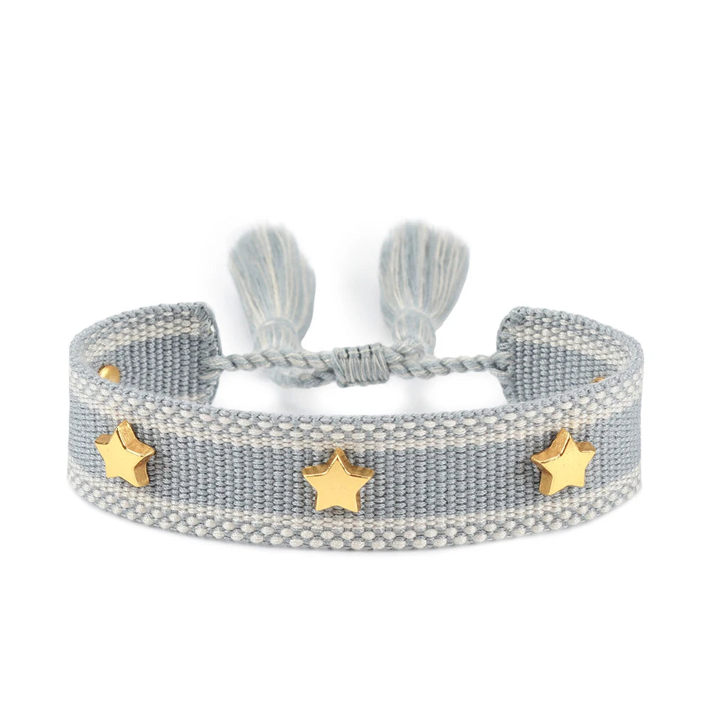 Vintage Friendship Bracelets STARS | MOON Bracelets Adjustable Woven Arm Stacked Jewelry