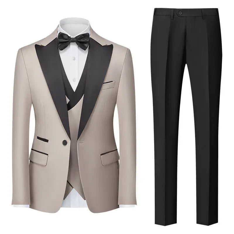 Casual Slim Fit Wedding Groomsmen Business Suit Three Piece Set Cotton Blend Polyester Fiber Single Button Summer Fashion