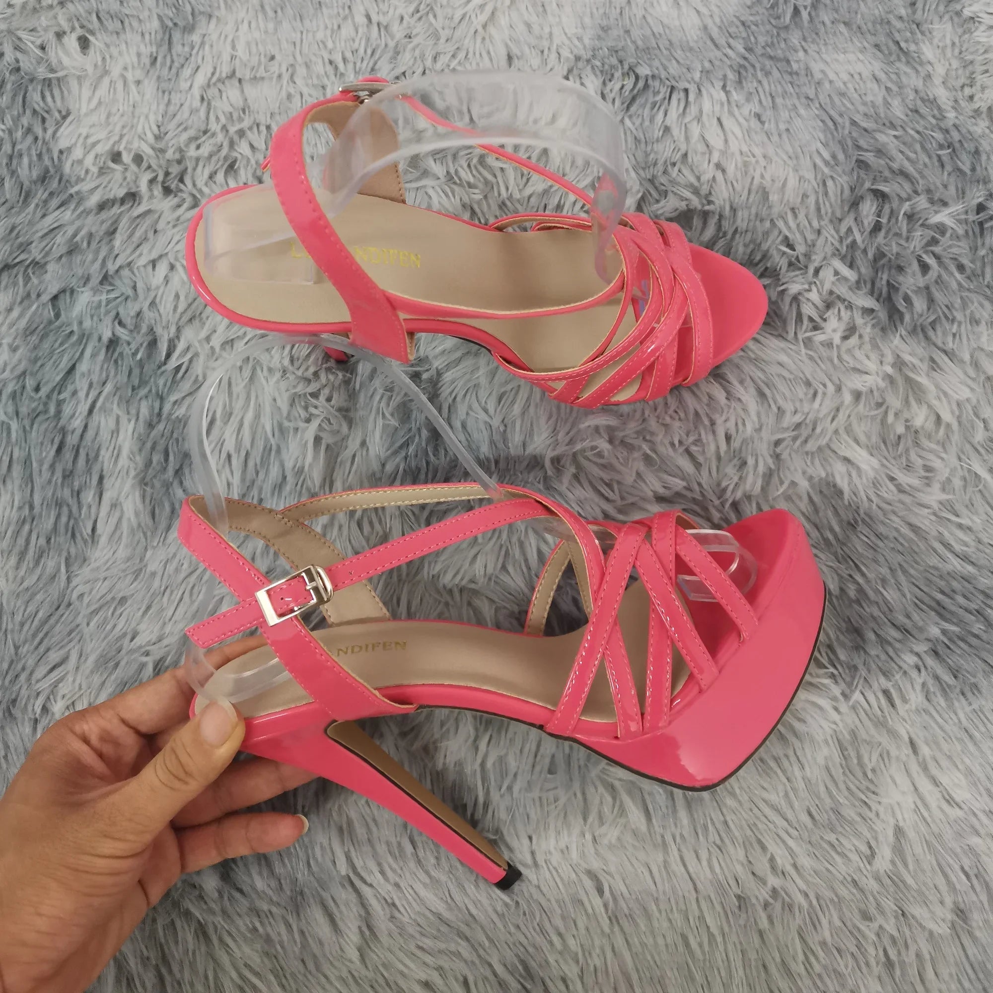 LOSLANDIFEN Women Sandals Sexy 14CM Platform High Heels Ankle Strap Sandal Open Toe Sanke Gladiator Party Dress Woman Shoes