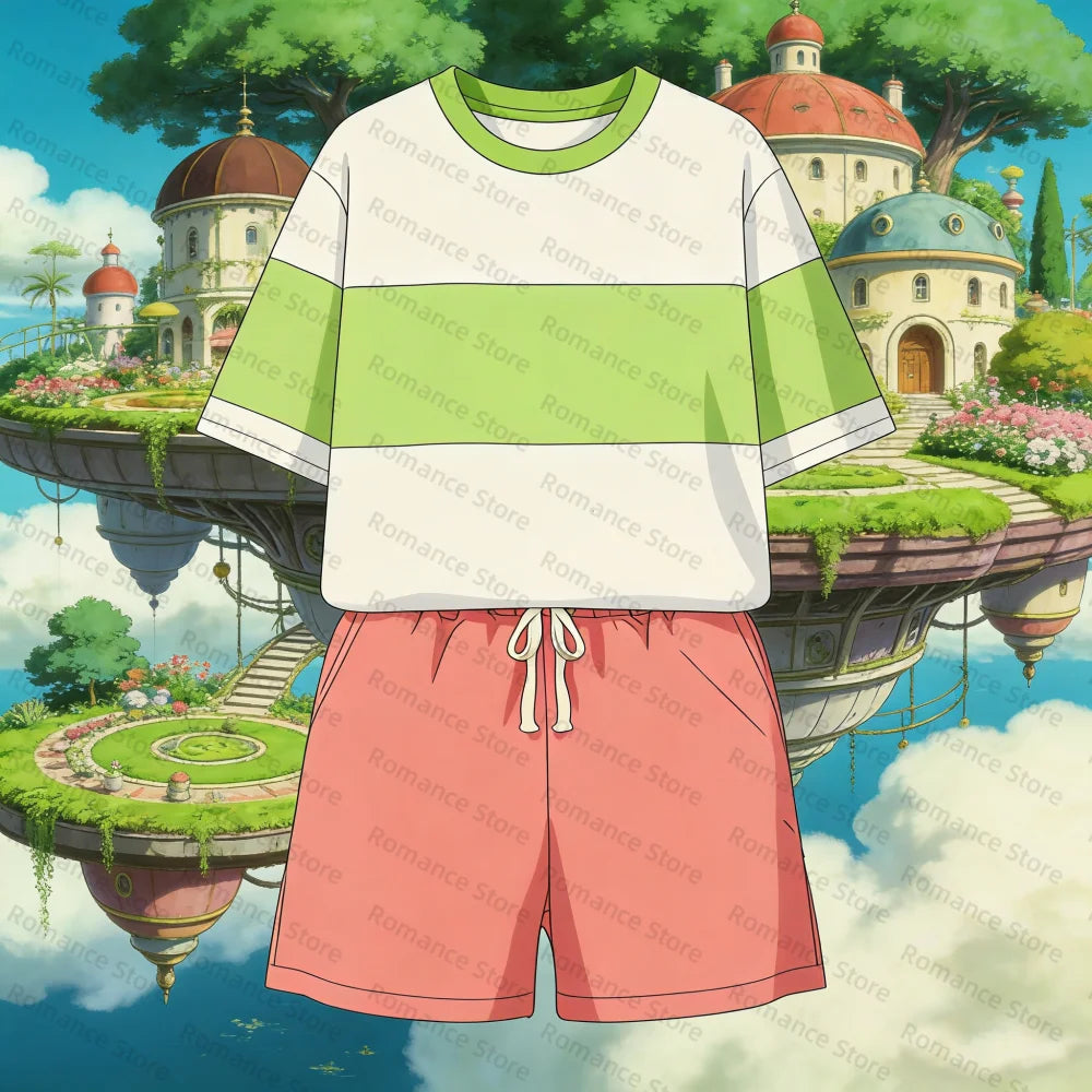 New Anime Cosplay chihiro Woman Daily Clothing LeisureLoose Sets T-shirt+shorts Cosplay Costume Gift Women's Pajama Pants Set