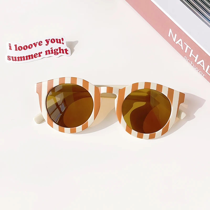 New Children Cute Checker Panel Color Round UV400 Sunglasses Baby Girls Outdoor Sun Protection Sunglasses Kid Sun Glasses