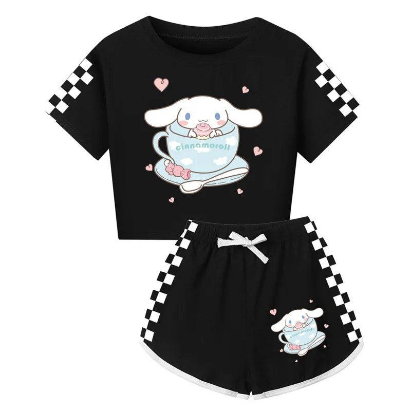 Women Summer Cinnamoroll Kids Clothes Teens Girls Casual Cotton Tops Teens Short-sleeved T-shirt Children Clothing 2-16Y