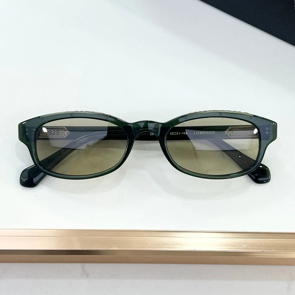 LOWRIDER Oval Sunglasses Thick Acetate Frame UV400 American Vintage Style Fashion Eyewear for Men Women with Case