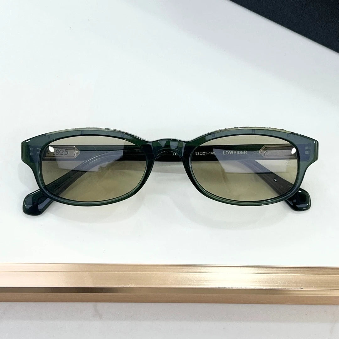 LOWRIDER Oval Sunglasses Thick Acetate Frame UV400 American Vintage Style Fashion Eyewear for Men Women with Case