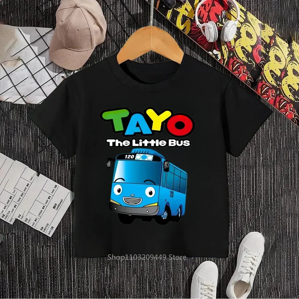 Tayo The Little Bus Kawaii Style Hip-Hop O-Neck T-Shirt for Kids Unique Gift Idea with Fun Prints Comfortable Kids' Clothing