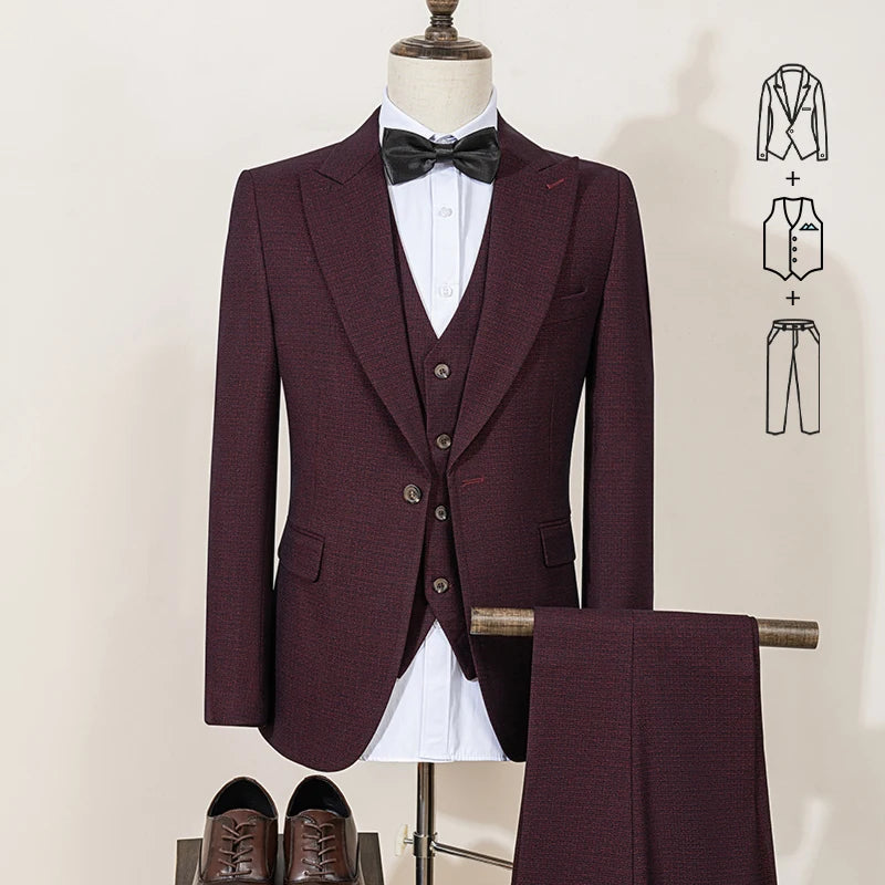 ST Cassy High Quality Men's Suit brown 3 pcs set Slim Fit Male Groom Wedding Blazers Party Dress  Suit Business Office