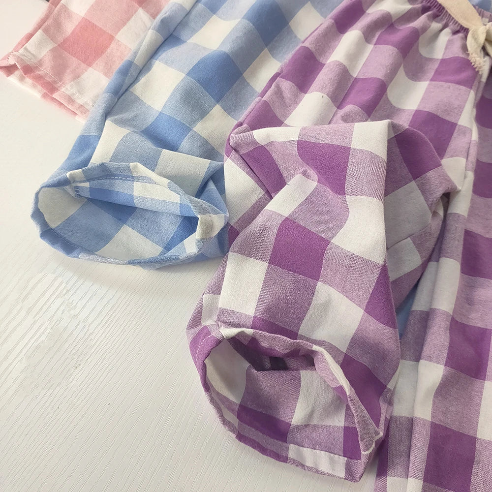 Spring Summer Kids Vintage Cotton Plaid Pant Boys Girls Loose Casual Pants Comfort Trousers For Girl Children's Clothing