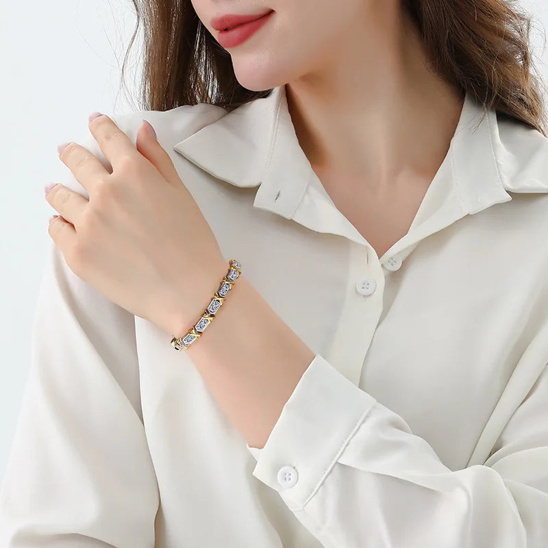 S925 Sterling Silver Tennis Bracelet with Moissanite Fashion Dual-tone Vintage Couple's Jewelry Retro Hand Accessory