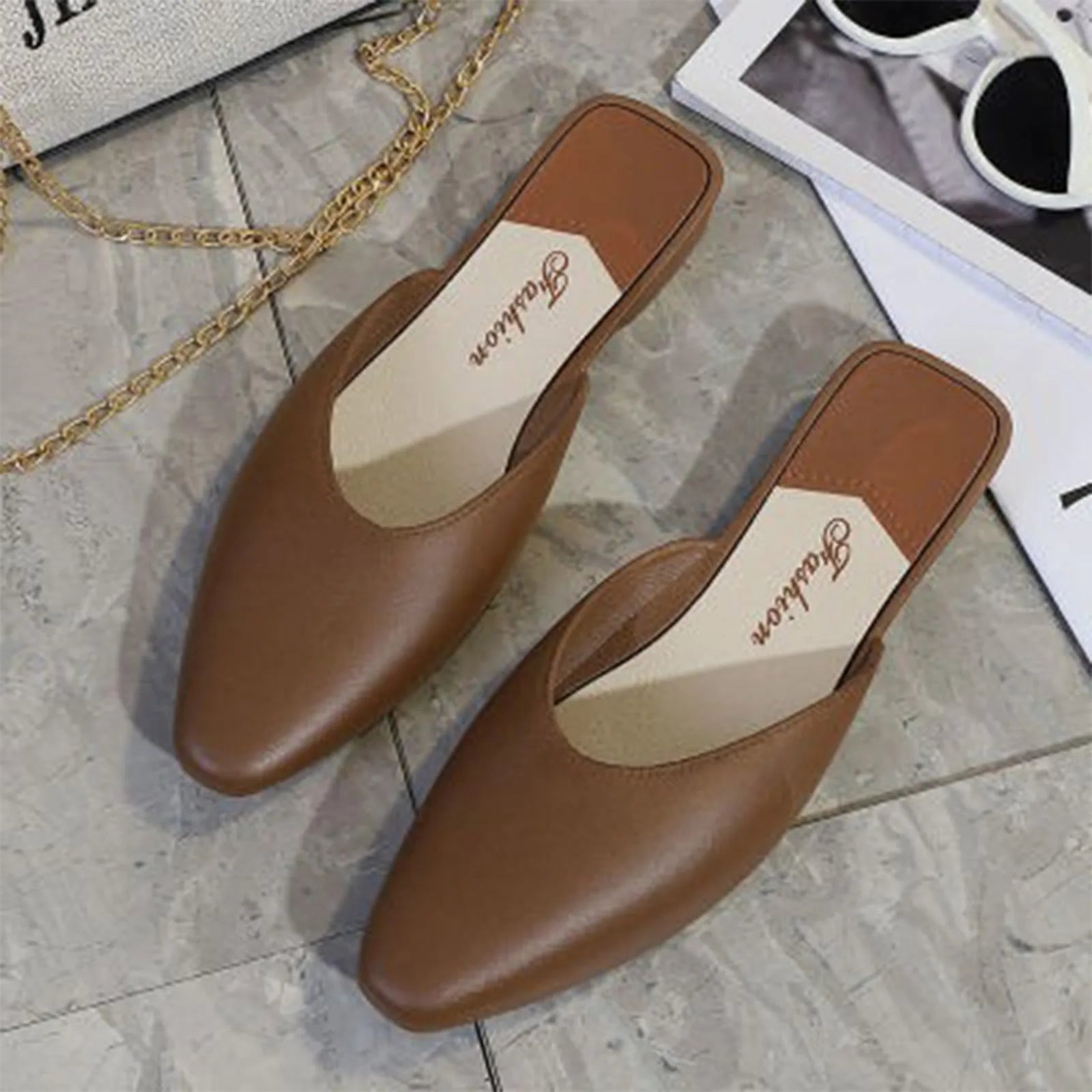 Women'S Slippers Fashion Solid Color Closed Toe Shallow Shoes Popular In Summer Flat Shoes Low-Top Lazy Outdoor Slipper