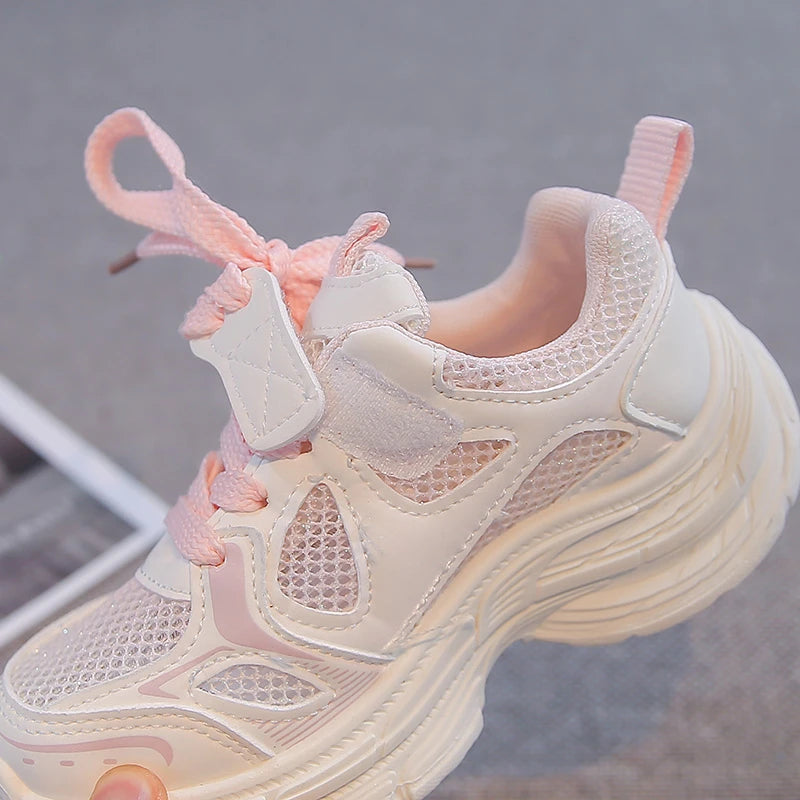 Summer Toddler Girls Breathable Mesh Chunky Sneakers Lace Up Non-Slip Soft Sole for Daily School Outdoor Running Play Wear