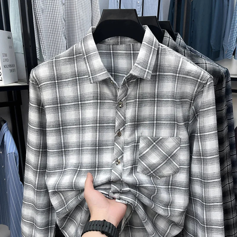 Mens Plaid Pattern Long Sleeve Button Down Shirts Classic Casual Tops Soft Comfortable Breathable Shirts