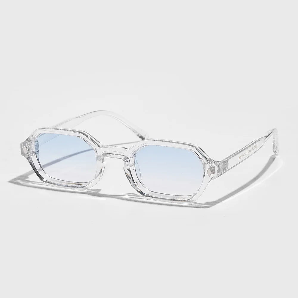 New Retro Small Polygon Rectangle Sunglasses Women Shades UV400 Fashion Blue Gradient Lens Men Retro Rivets Frame Sun Glasses