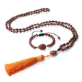 Fashion Natural Stone Beads Necklace & Bracelet Set Women Men Classic Long Tassel Pendant Necklace Yoga Healing Bohemian Jewelry