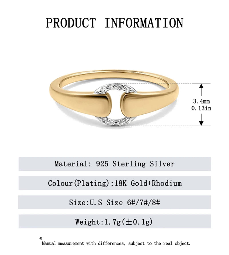 KUC Jewelry Sterling Silver 925 Ring For Woman Daily Wearing Two Toned Zircon Buckle Girls Rings Free Shipping