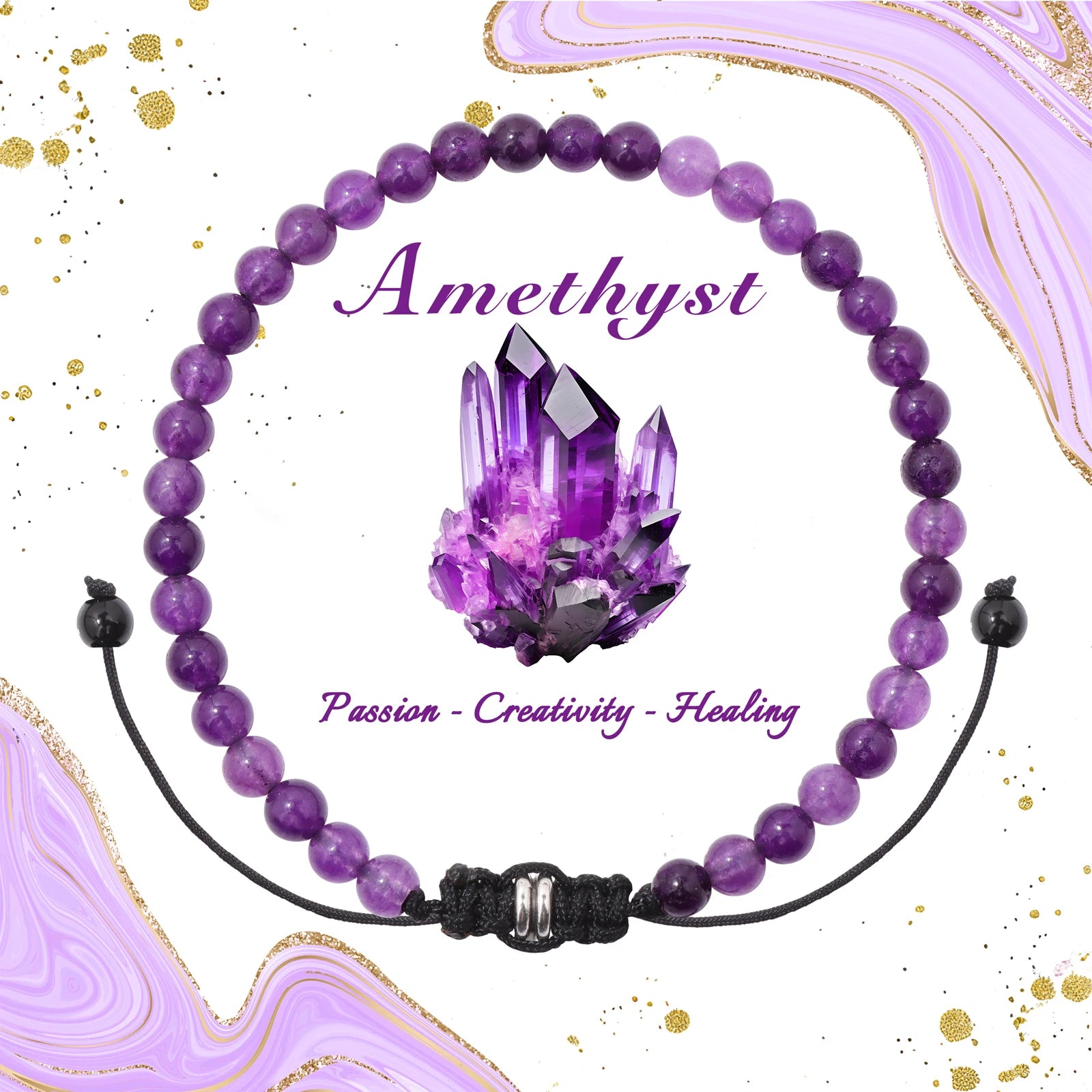 4/6/8mm Natural Black Tourmaline Stone Beads Bracelet Healing Energy Bracelets Adjustable Rope Braided Bracelet with Card Gifts