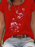 Purple Floral Branch Women's Tee - Delicate Watercolor Flower Graphic, Casual Light Purple Top
