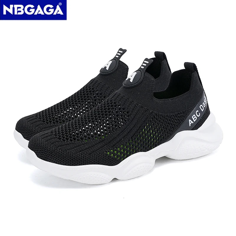 Summer Children Boys Sock Shoes Fashion Knit Breathable Lightweight Running Sports Shoes Slip-On Casual Walking Footwear