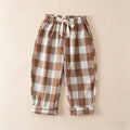Spring Summer Kids Vintage Cotton Plaid Pant Boys Girls Loose Casual Pants Comfort Trousers For Girl Children's Clothing