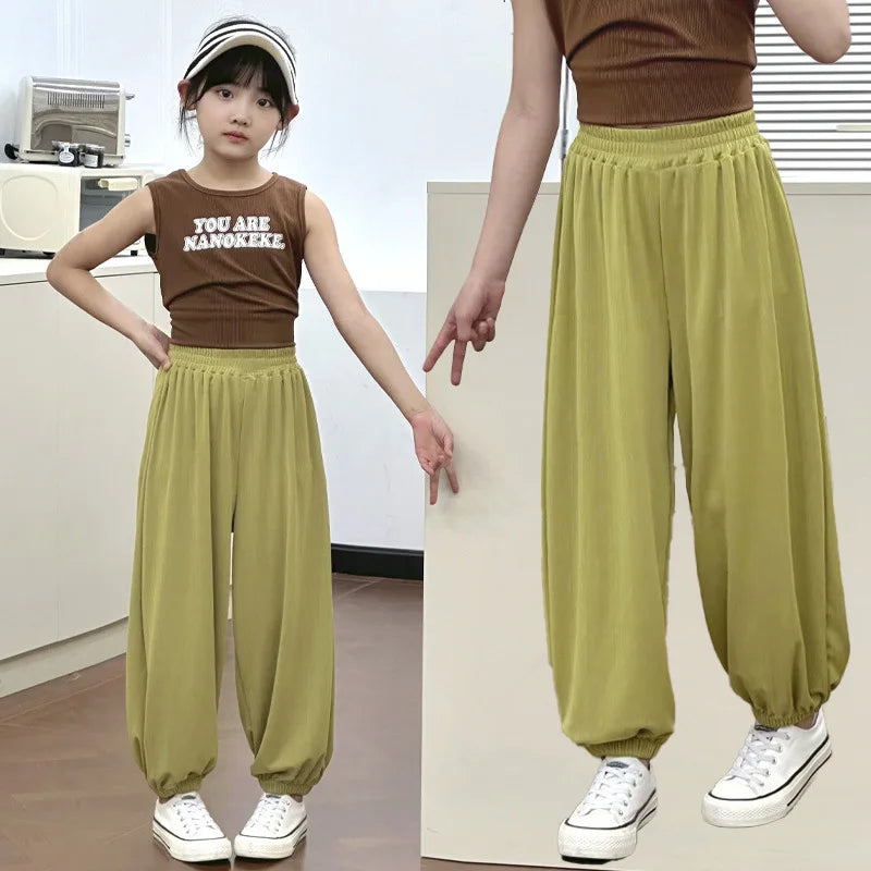 1pc Kid Mosquito Proof Pant Boy Girl Casual Loose Thin Trouser Ice Silk Spring Summer Baby Versatile Breathable Candy Color Pant