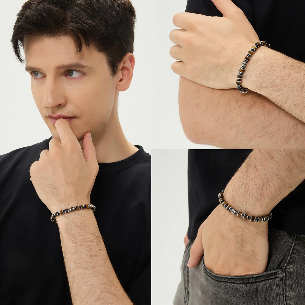 Men's Tiger Eye Bracelet - Natural Stone for Grounding & Protection | Adjustable Healing Crystal Gift for Him